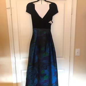 Adrianna Papell evening gown, black and floral